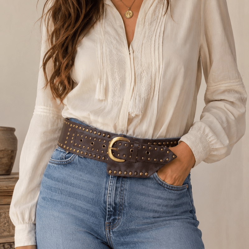 Cinto Faja Grande Marrón con Tachas