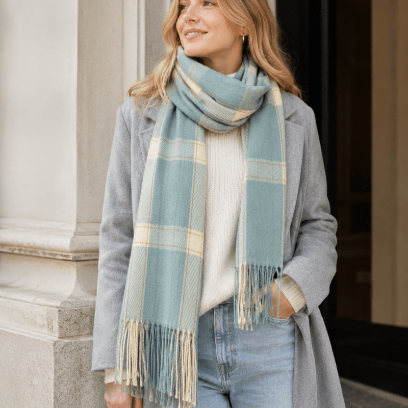 Pashmina Escocesa Blanco y Verde